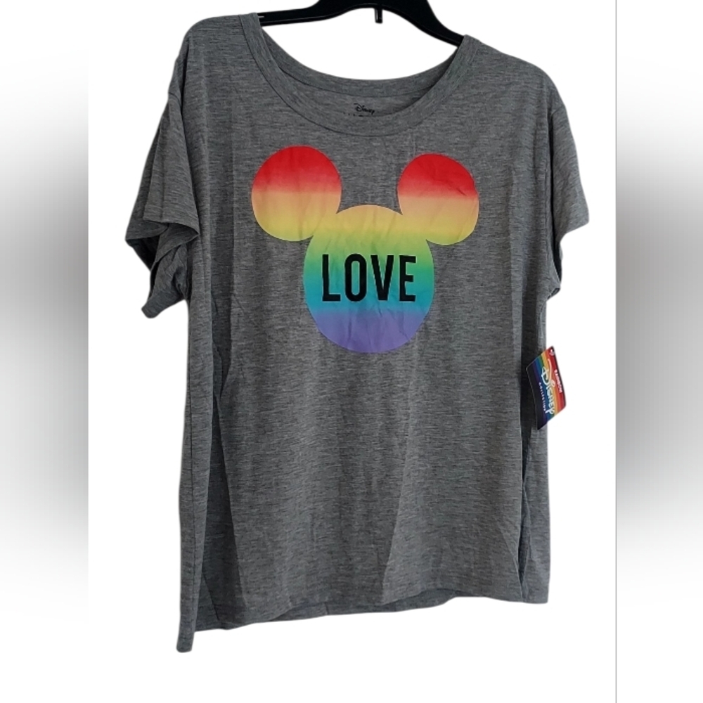 Disney Gray T-Shirt with Rainbow Mickey Design - Picture 1 of 3